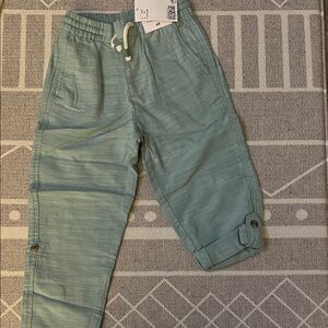 NWT H&M boys pull up drawstring roll up Teal trouser pants 4T